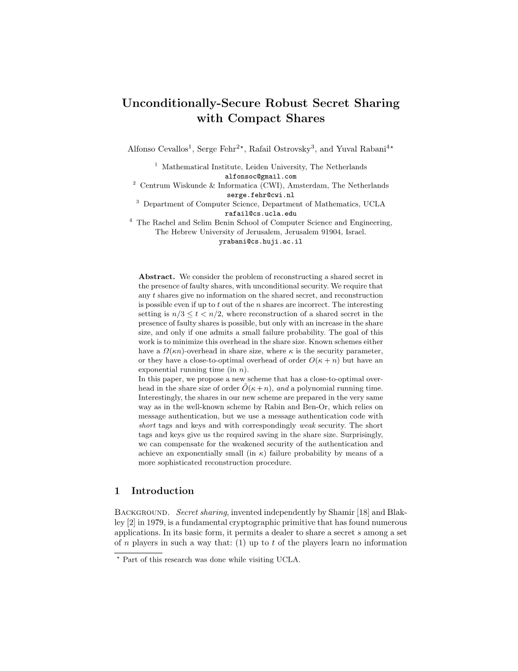 Unconditionally-Secure Robust Secret Sharing with Compact Shares