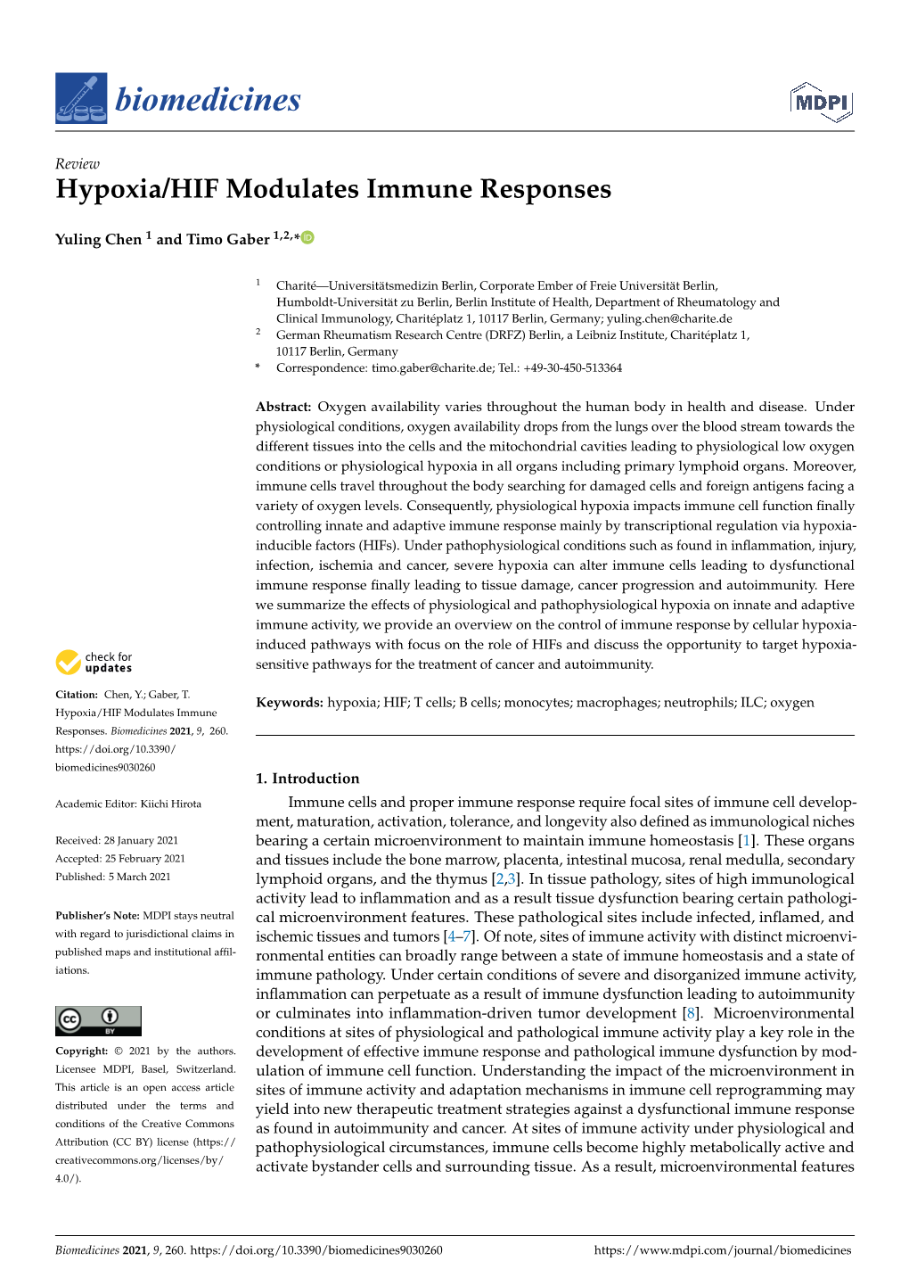 Hypoxia/HIF Modulates Immune Responses