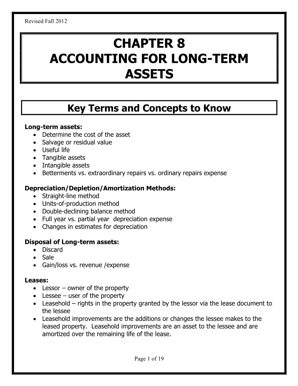 Chapter 8 Accounting for Long-Term Assets