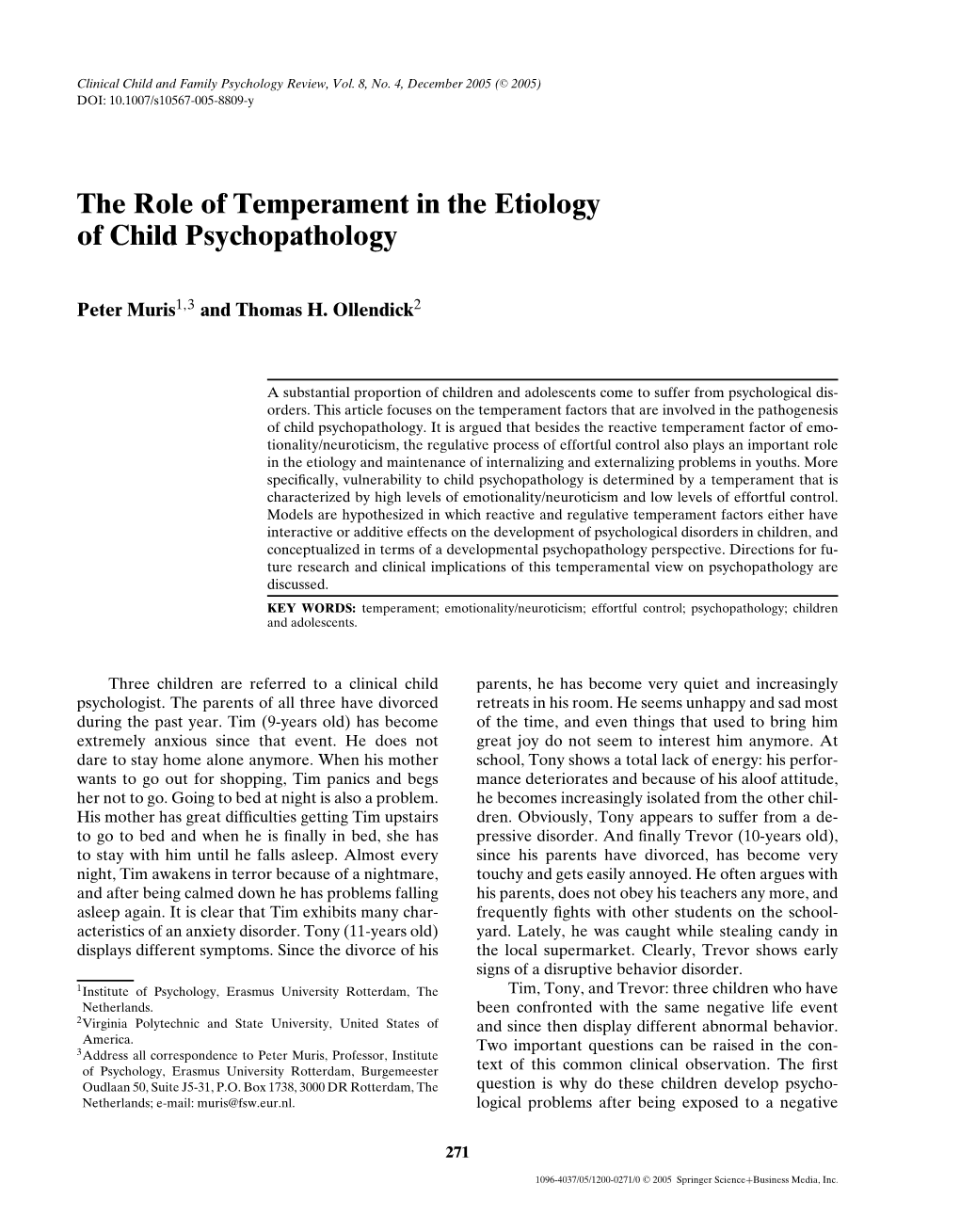 The Role of Temperament in the Etiology of Child Psychopathology