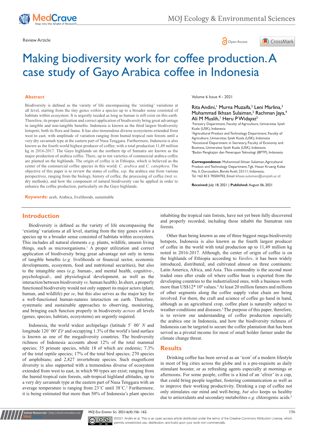 Making Biodiversity Work for Coffee Production. a Case Study of Gayo Arabica Coffee in Indonesia