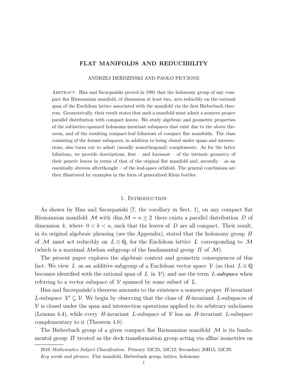 Flat Manifolds and Reducibility