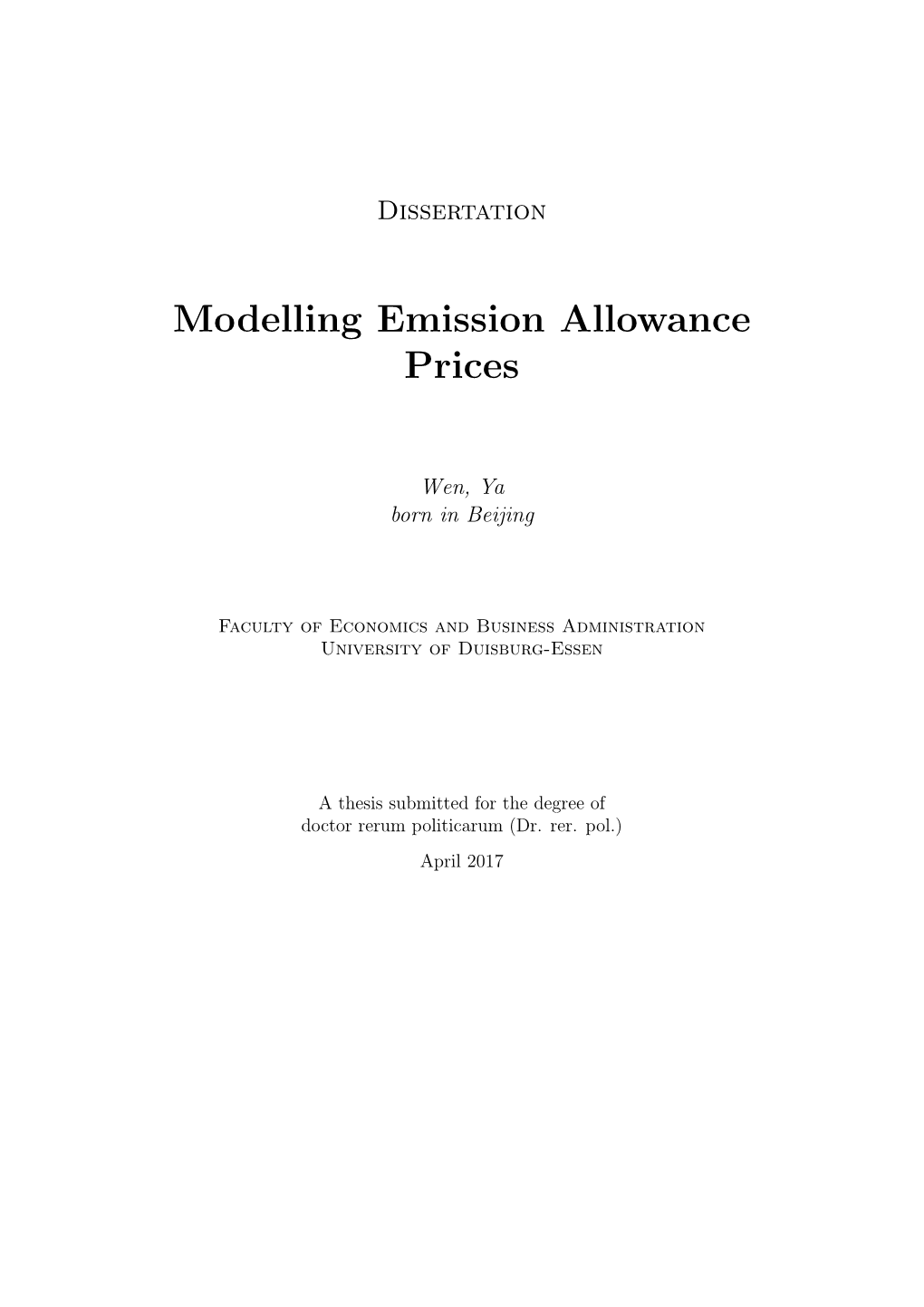 Modelling Emission Allowance Prices