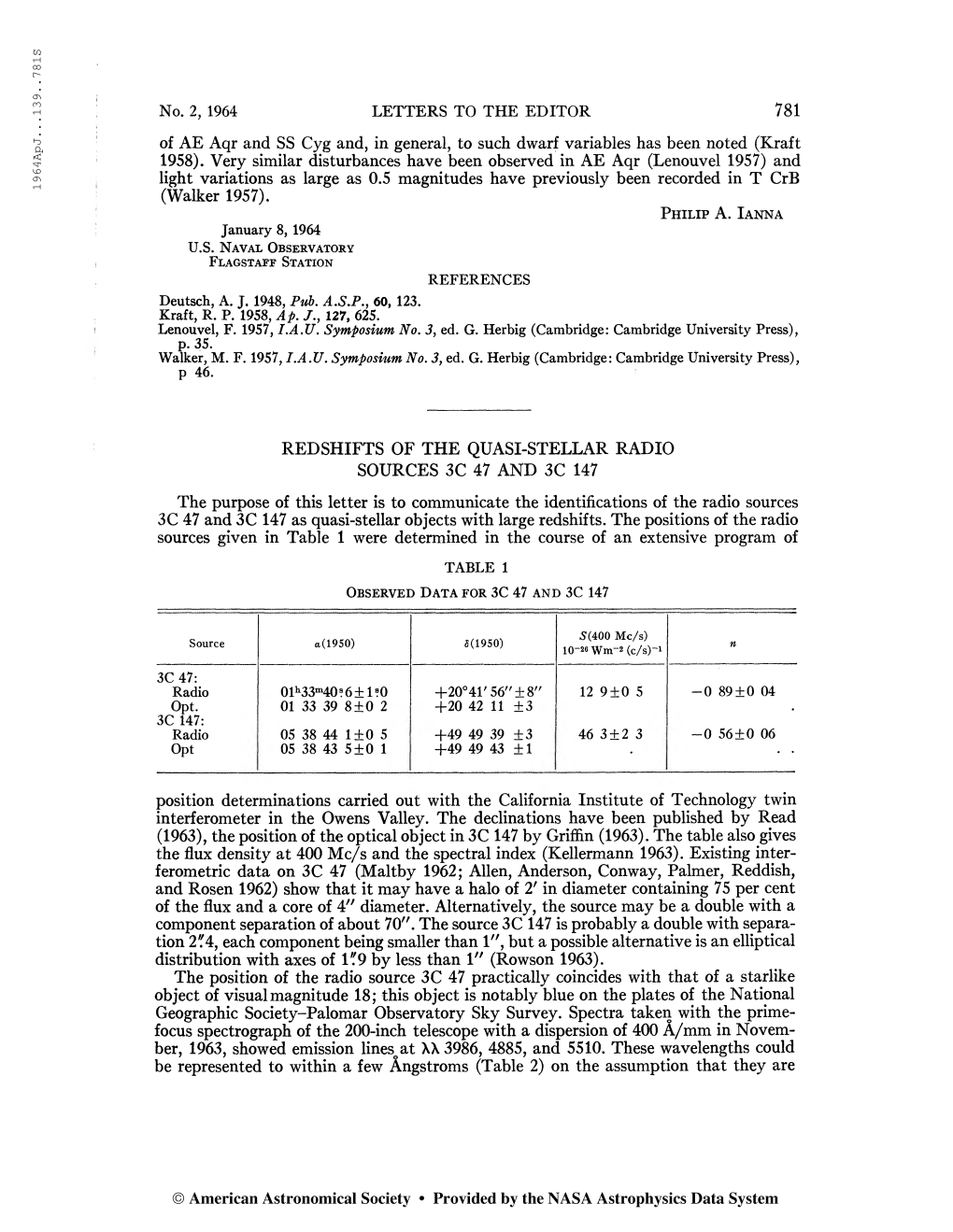 19 64Apj. . .139. .7815 No. 2, 1964 LETTERS to the EDITOR 781