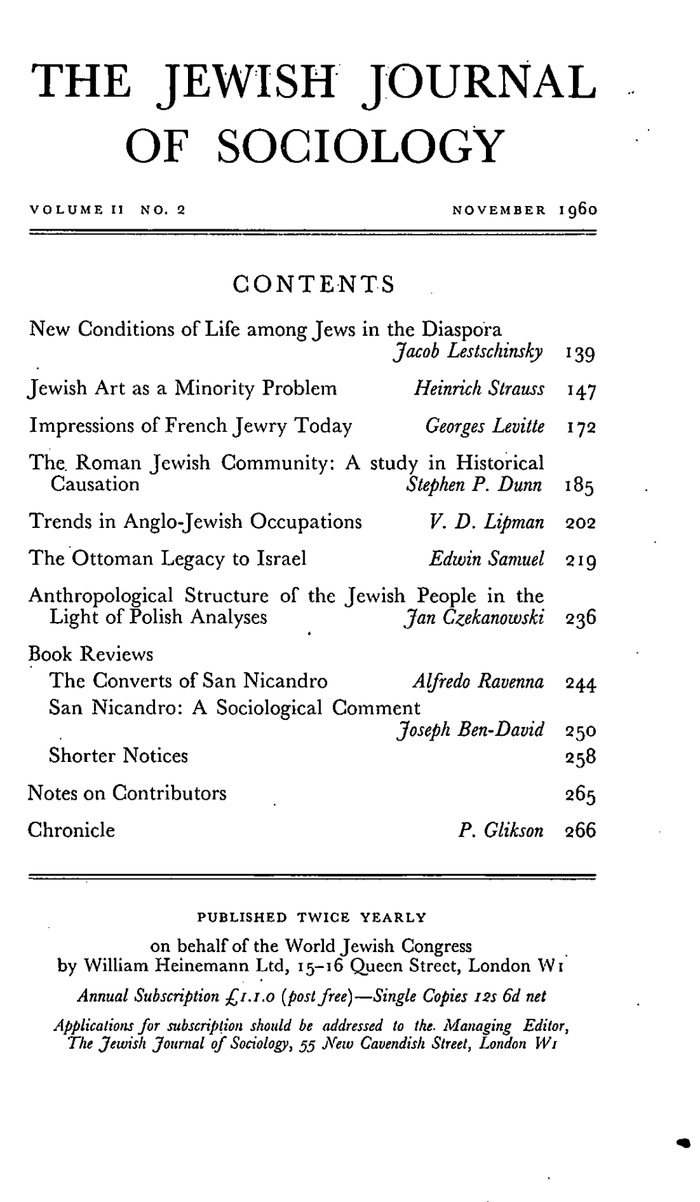 The Jewish Journal of Sociology