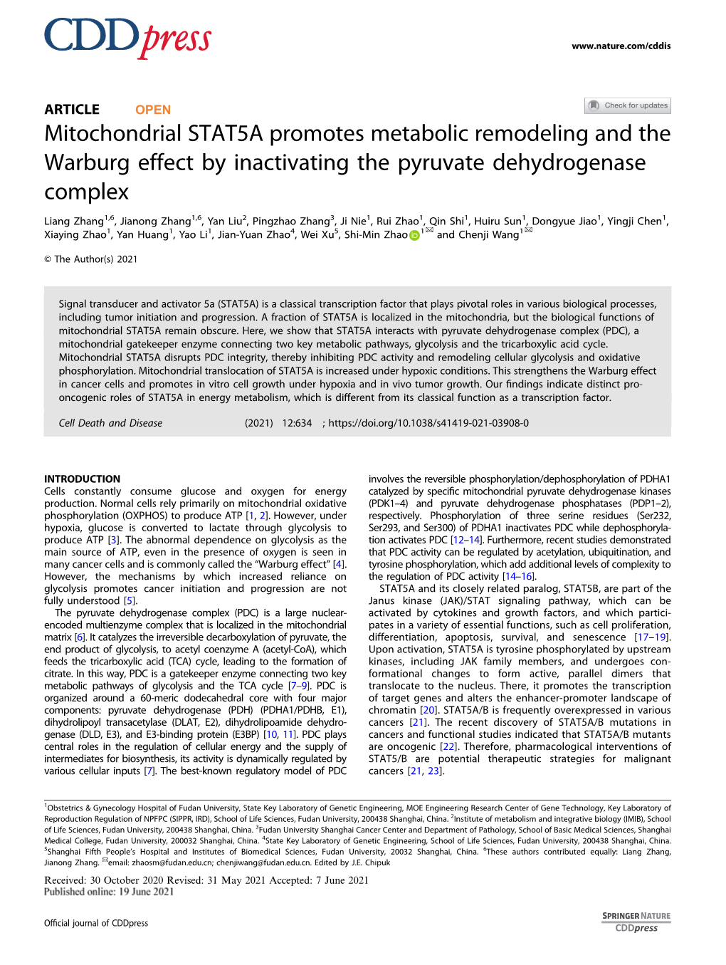 Mitochondrial STAT5A Promotes Metabolic Remodeling and the Warburg Effect by Inactivating the Pyruvate Dehydrogenase Complex