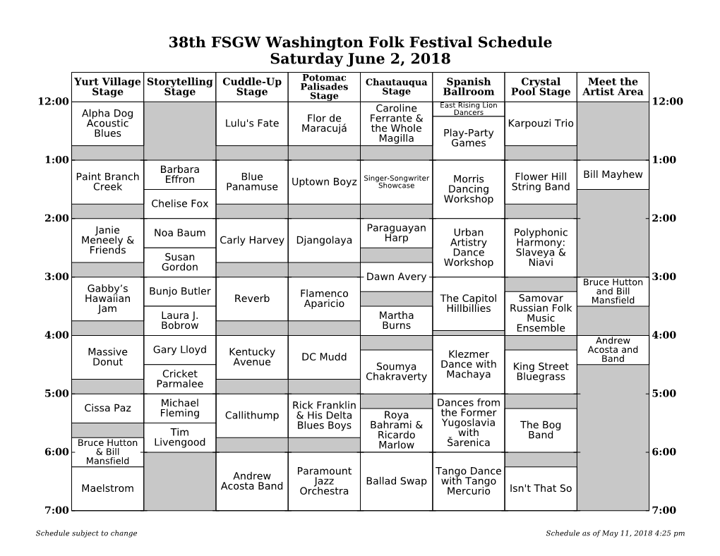 WFF Schedule