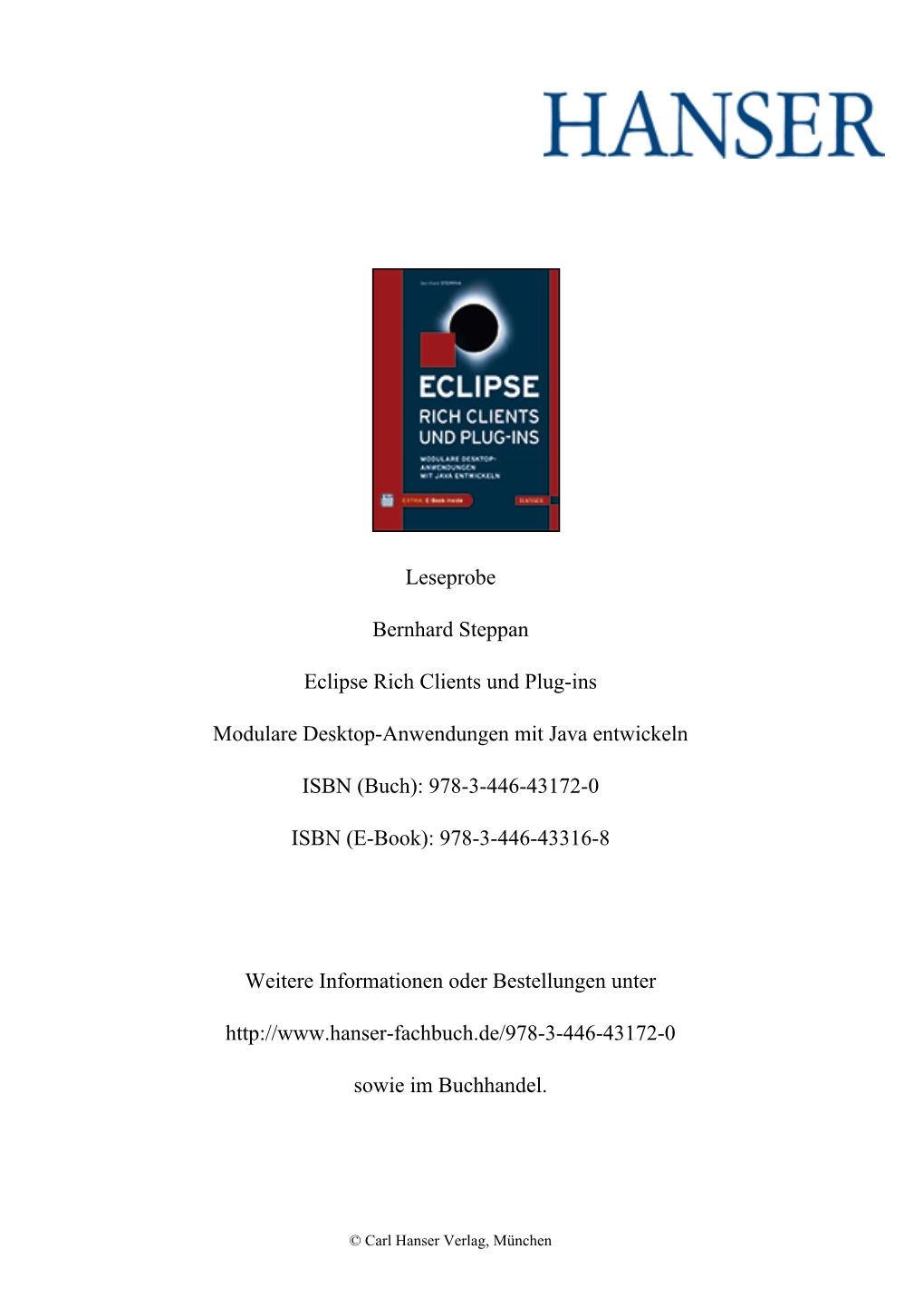 Leseprobe Bernhard Steppan Eclipse Rich Clients Und Plug-Ins Modulare