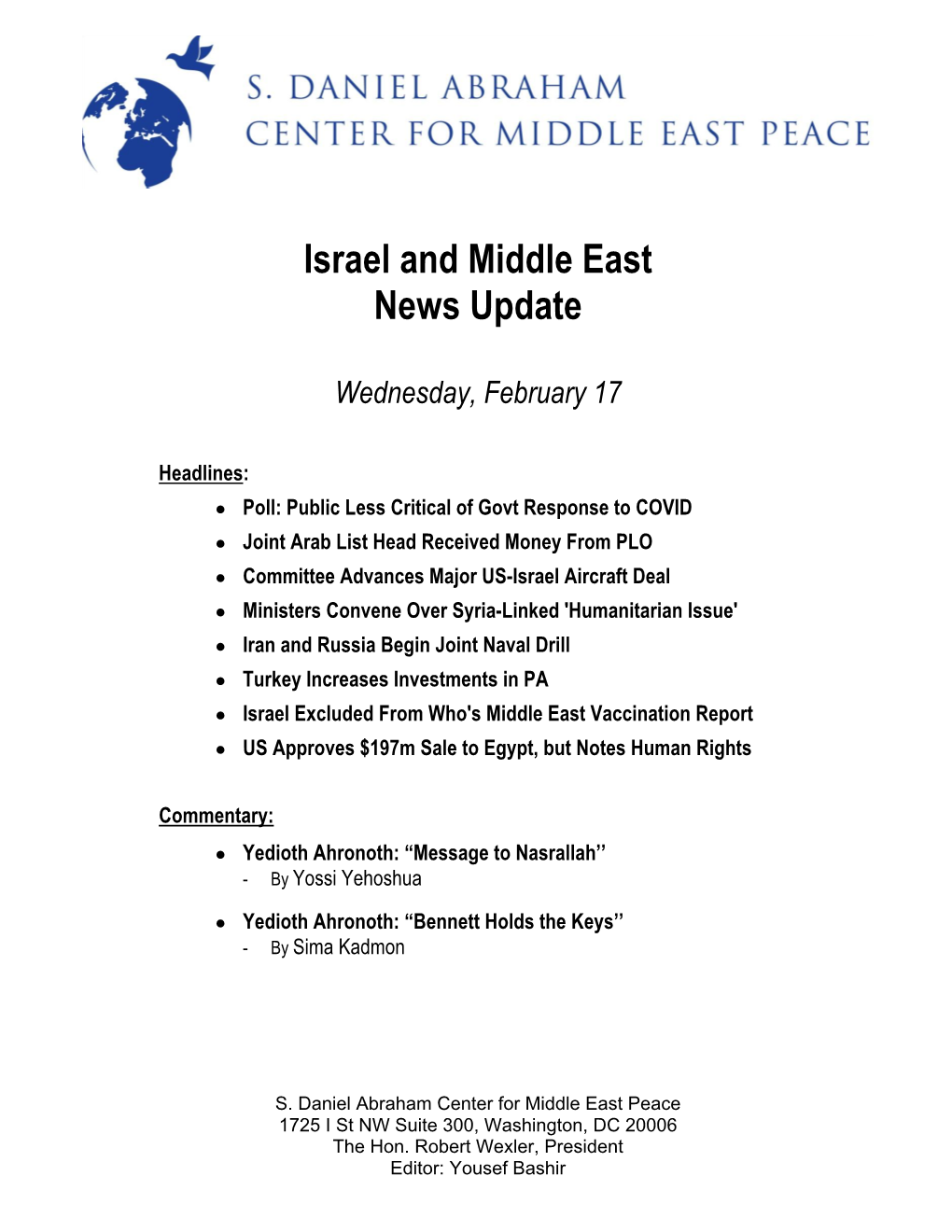 Israel and Middle East News Update