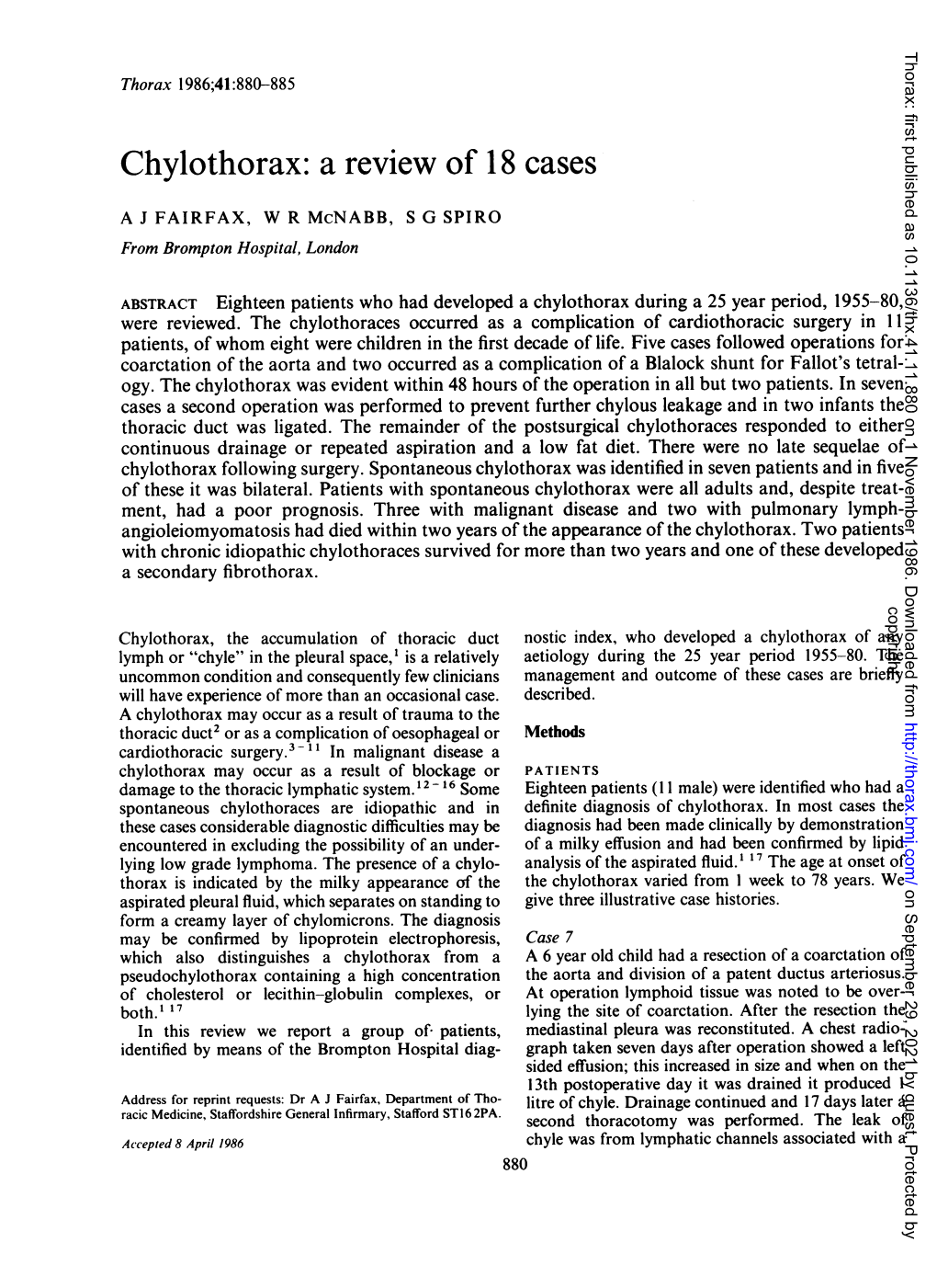 Chylothorax: a Review of 18 Cases