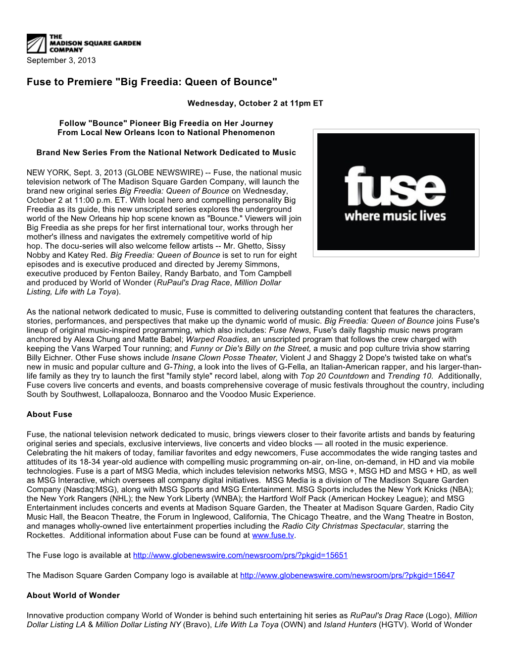 Fuse to Premiere 