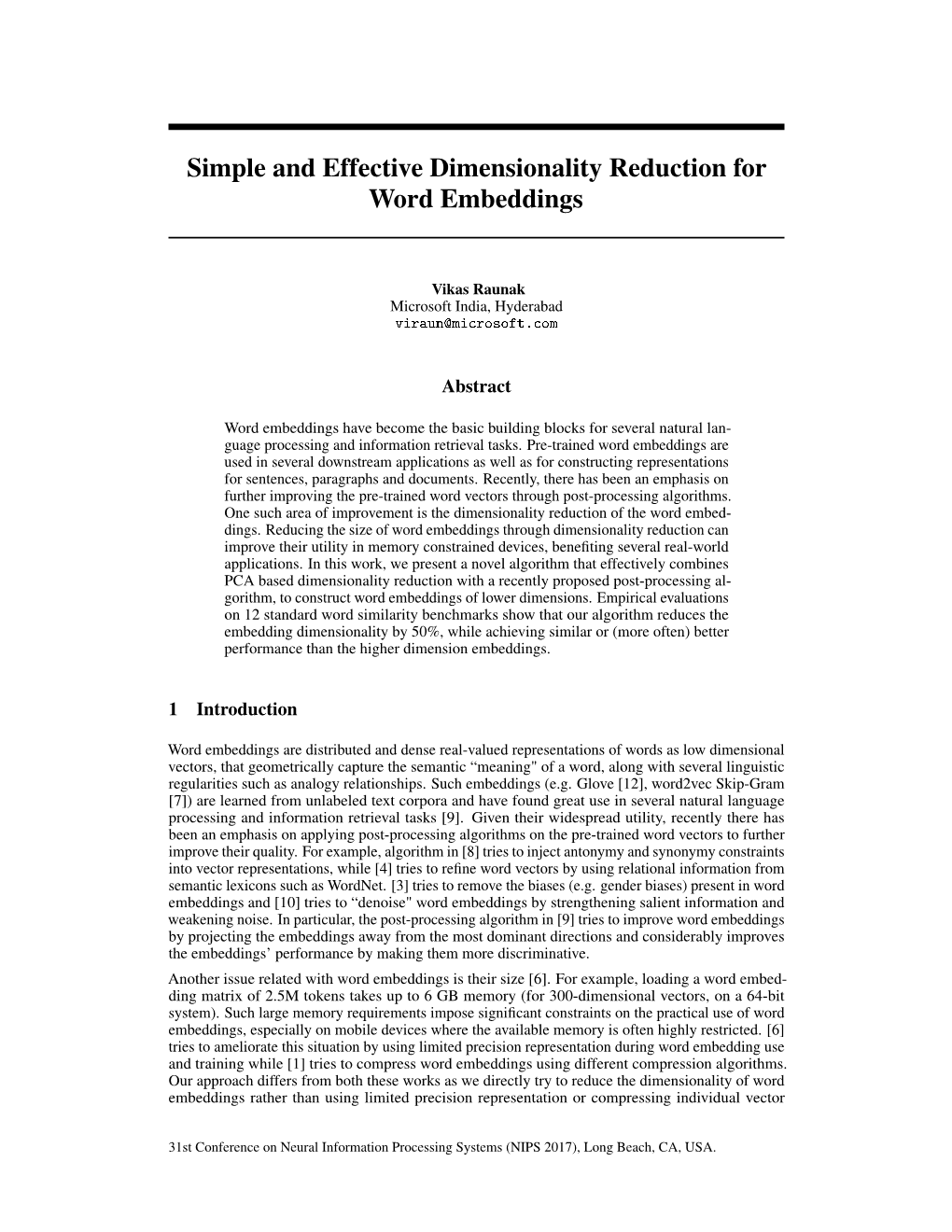 Simple and Effective Dimensionality Reduction for Word Embeddings