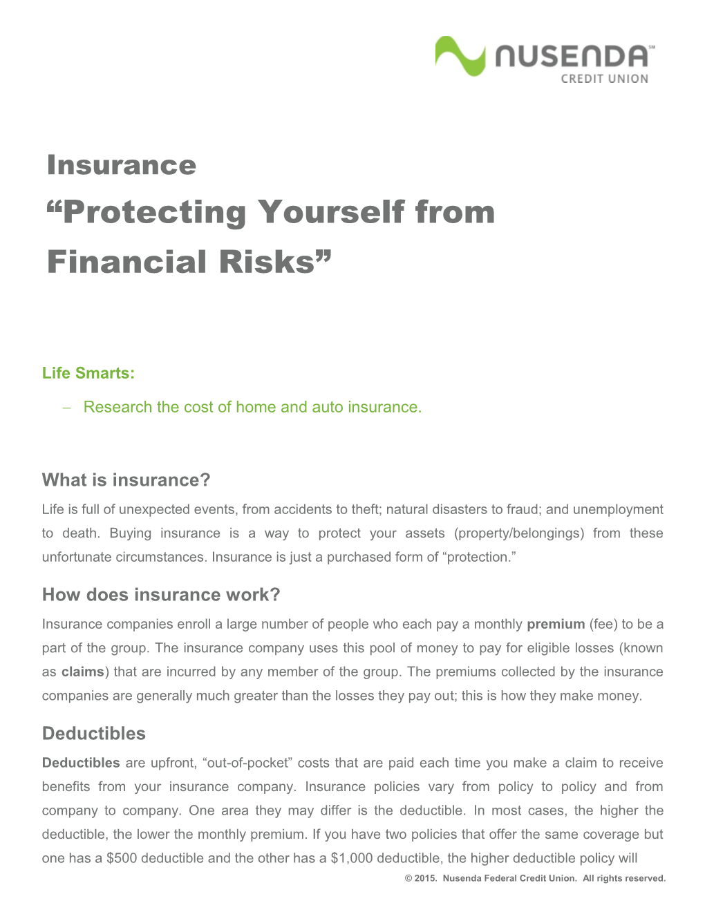 Insurance “Protecting Yourself from Financial Risks”