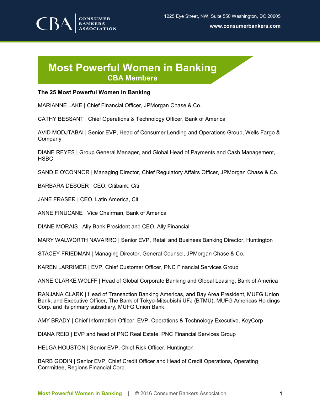 Most Powerful Women in Banking CBA Members