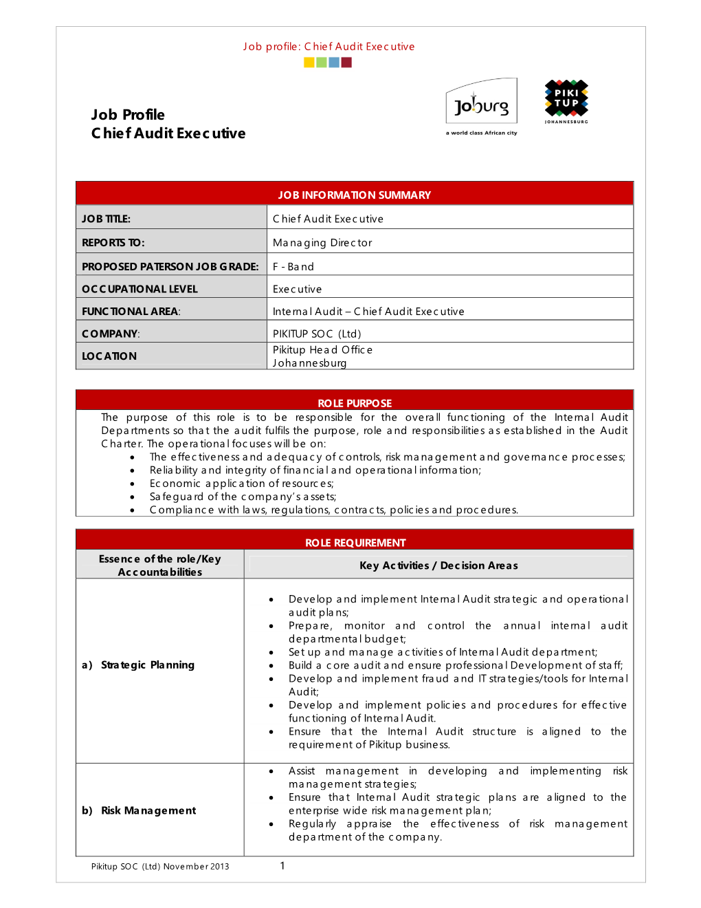 Job Profile Chief Audit Executive