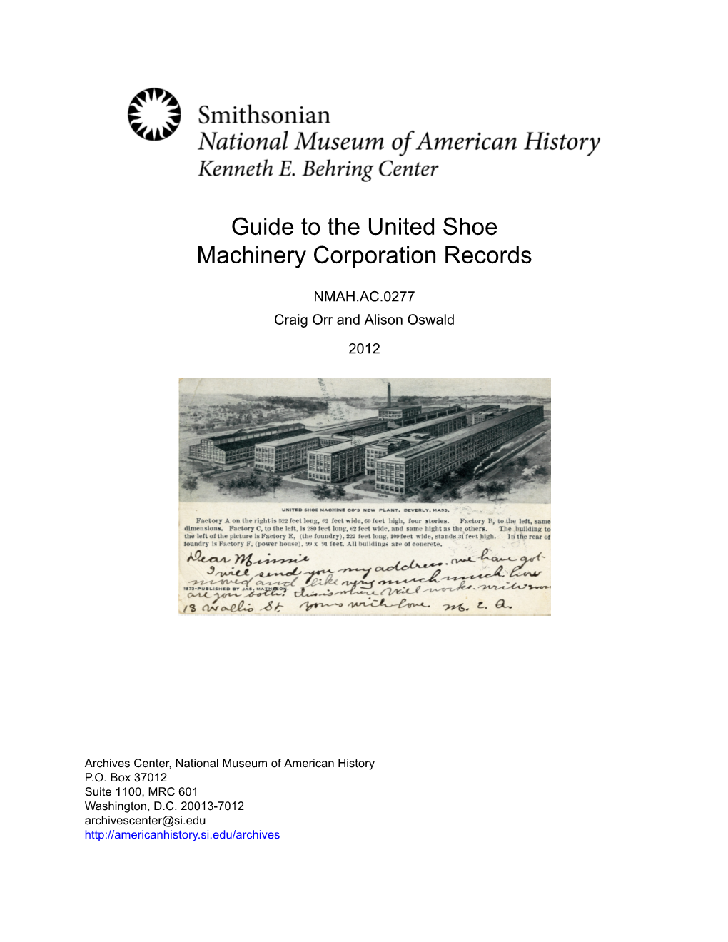 Guide to the United Shoe Machinery Corporation Records