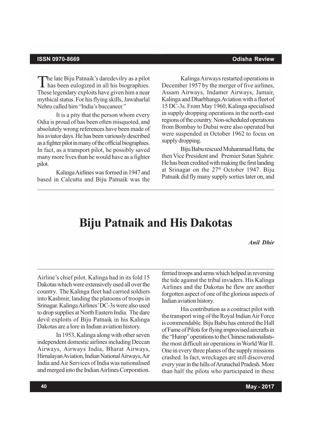 Biju Patnaik and His Dakotas