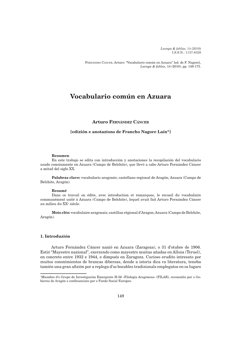 Vocabulario Común En Azuara” [Ed