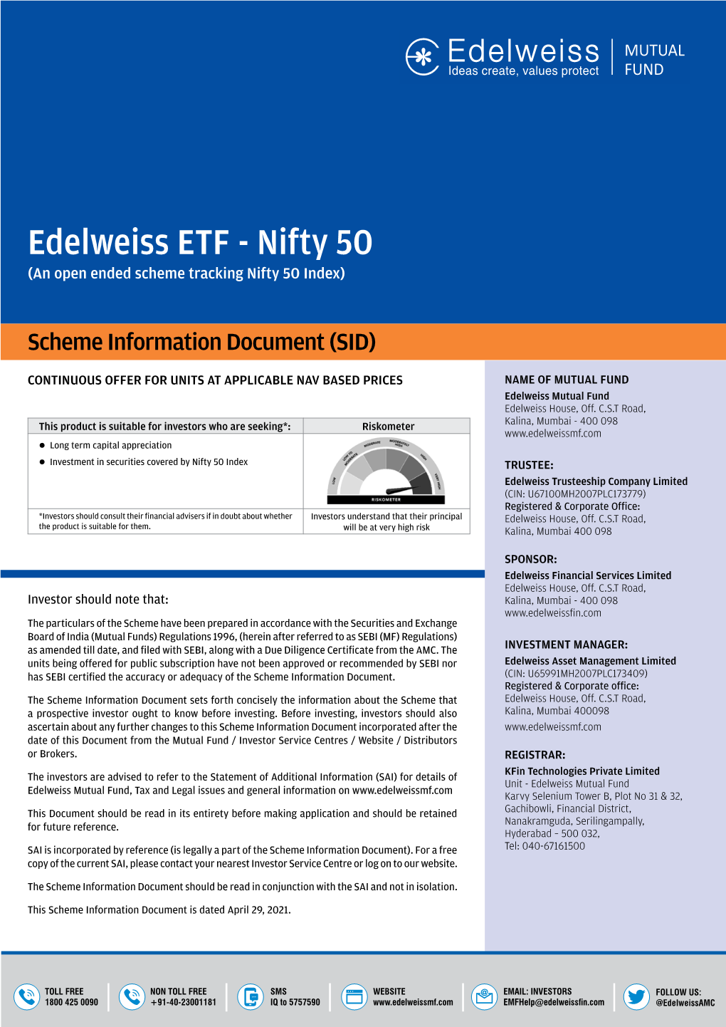 Edelweiss ETF - Nifty 50 MUTUAL (An Open Ended Scheme Tracking Nifty 50 Index) FUND