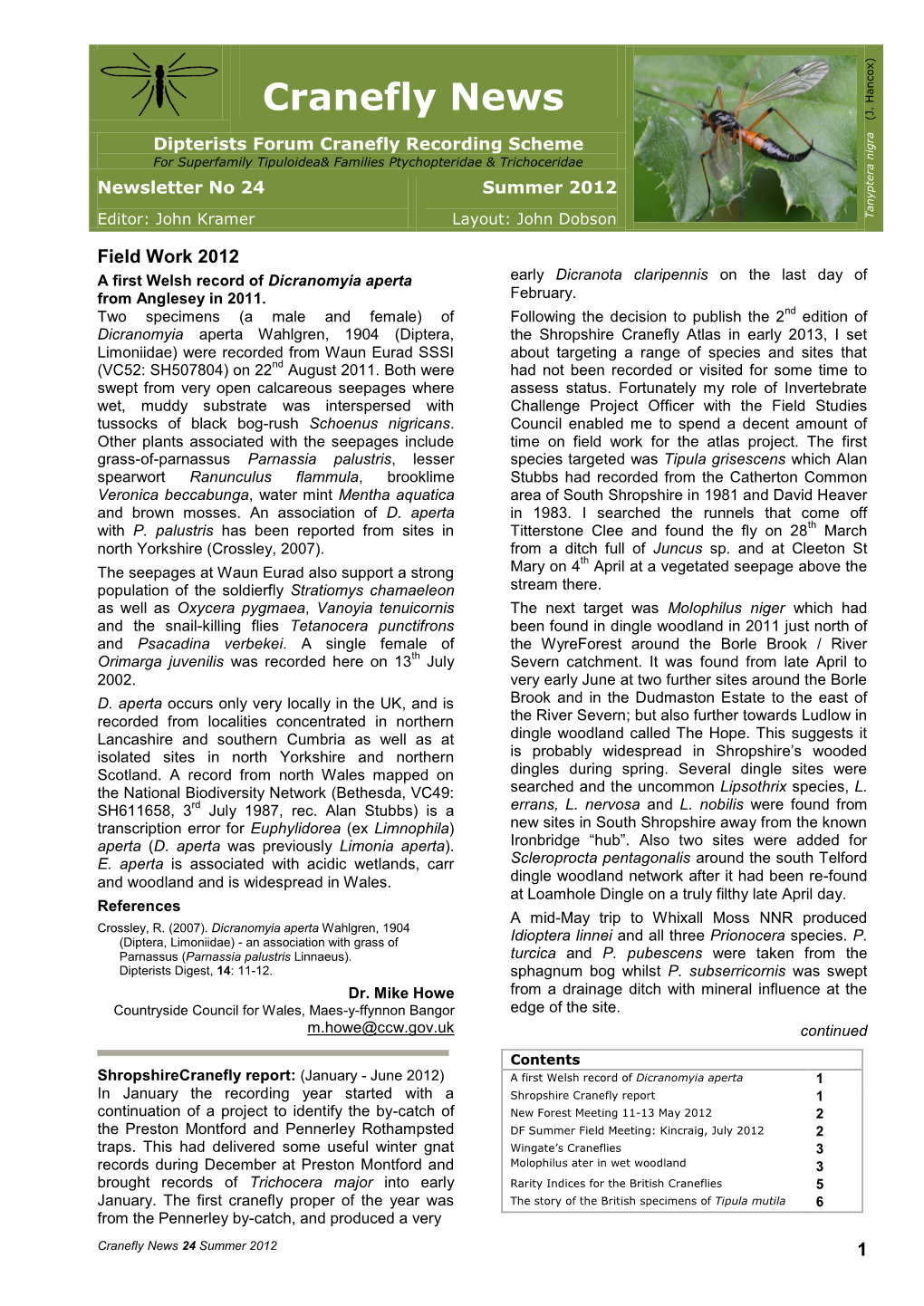 Cranefly Recording Scheme Newsletter Spring 2007