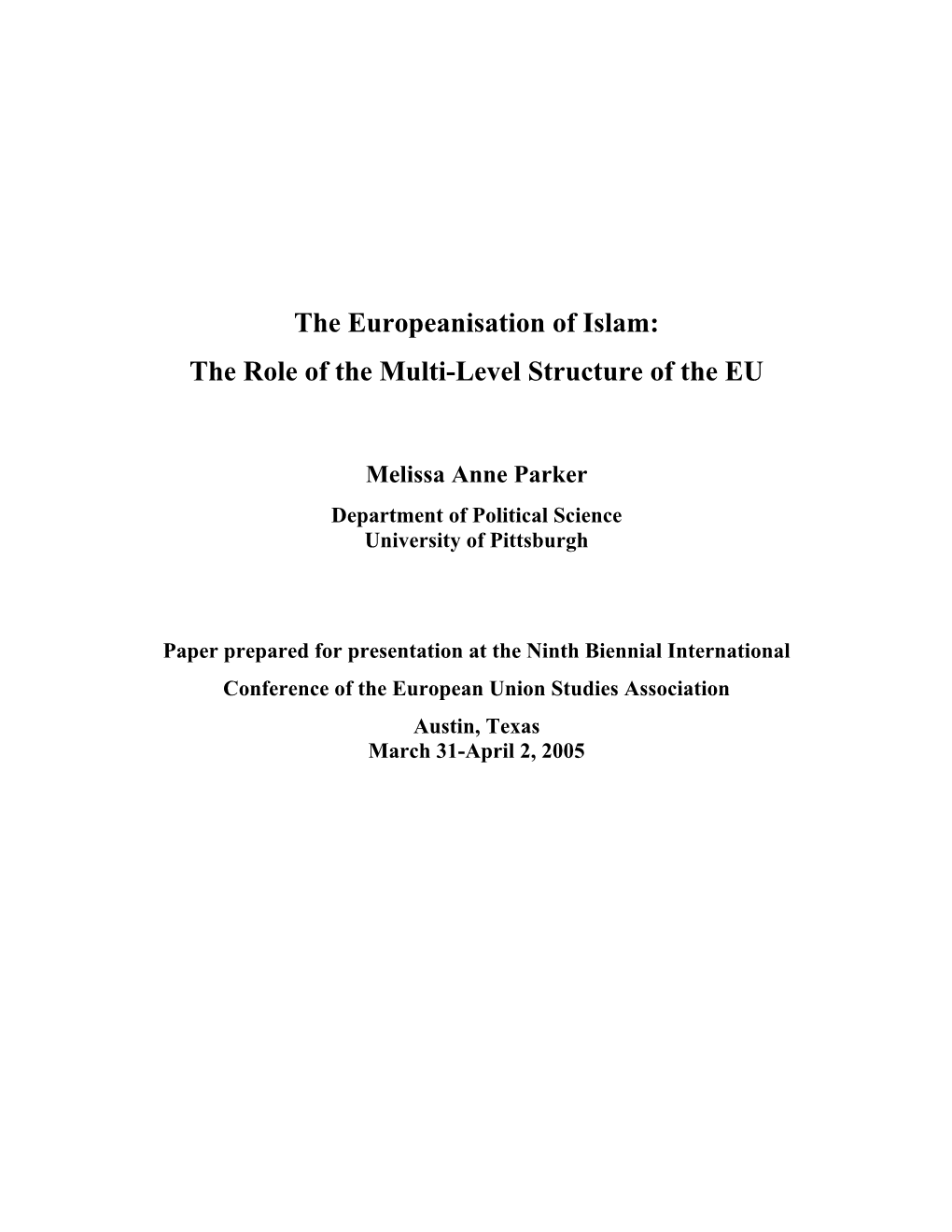 The Europeanisation of Islam: the Role of the Multi-Level Structure of the EU