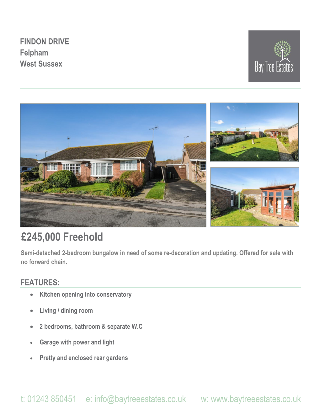 245000 Freehold FINDON DRIVE Felpham West Sussex