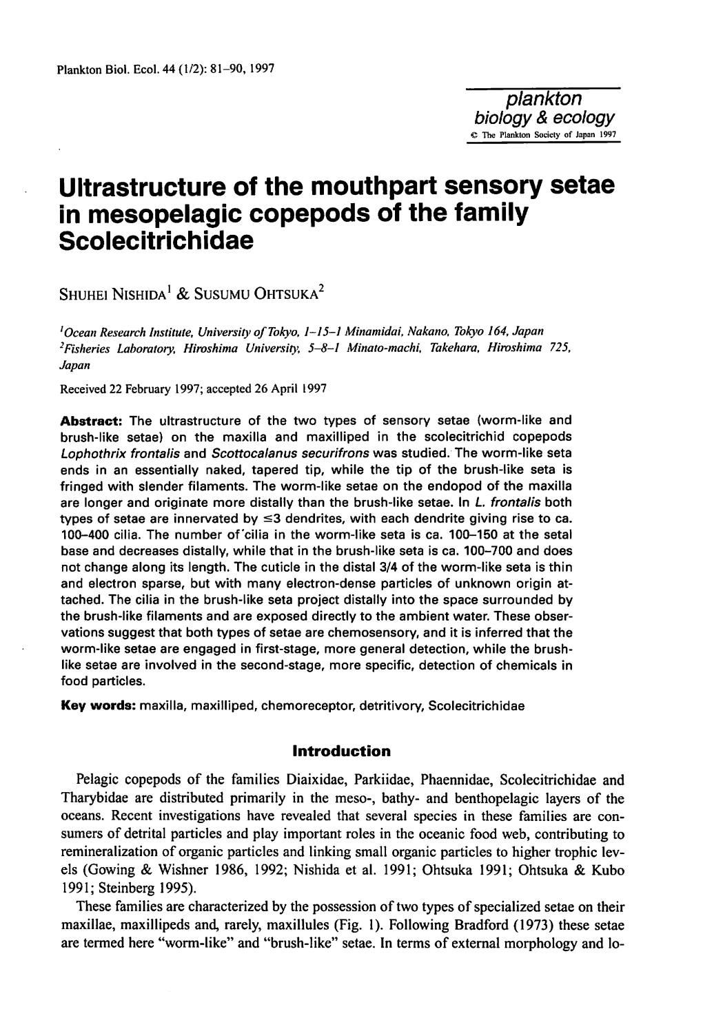 In Mesopelagic Copepods of the Family Scolecitrichidae