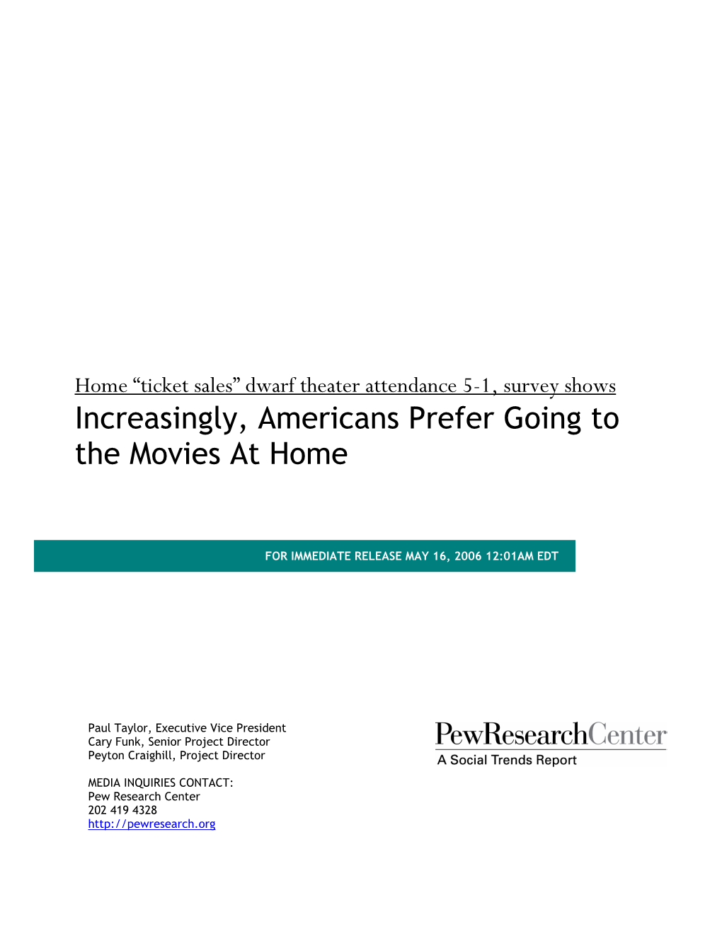 Increasingly, Americans Prefer Going to the Movies at Home