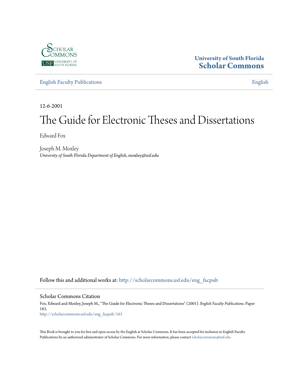 The Guide for Electronic Theses and Dissertations
