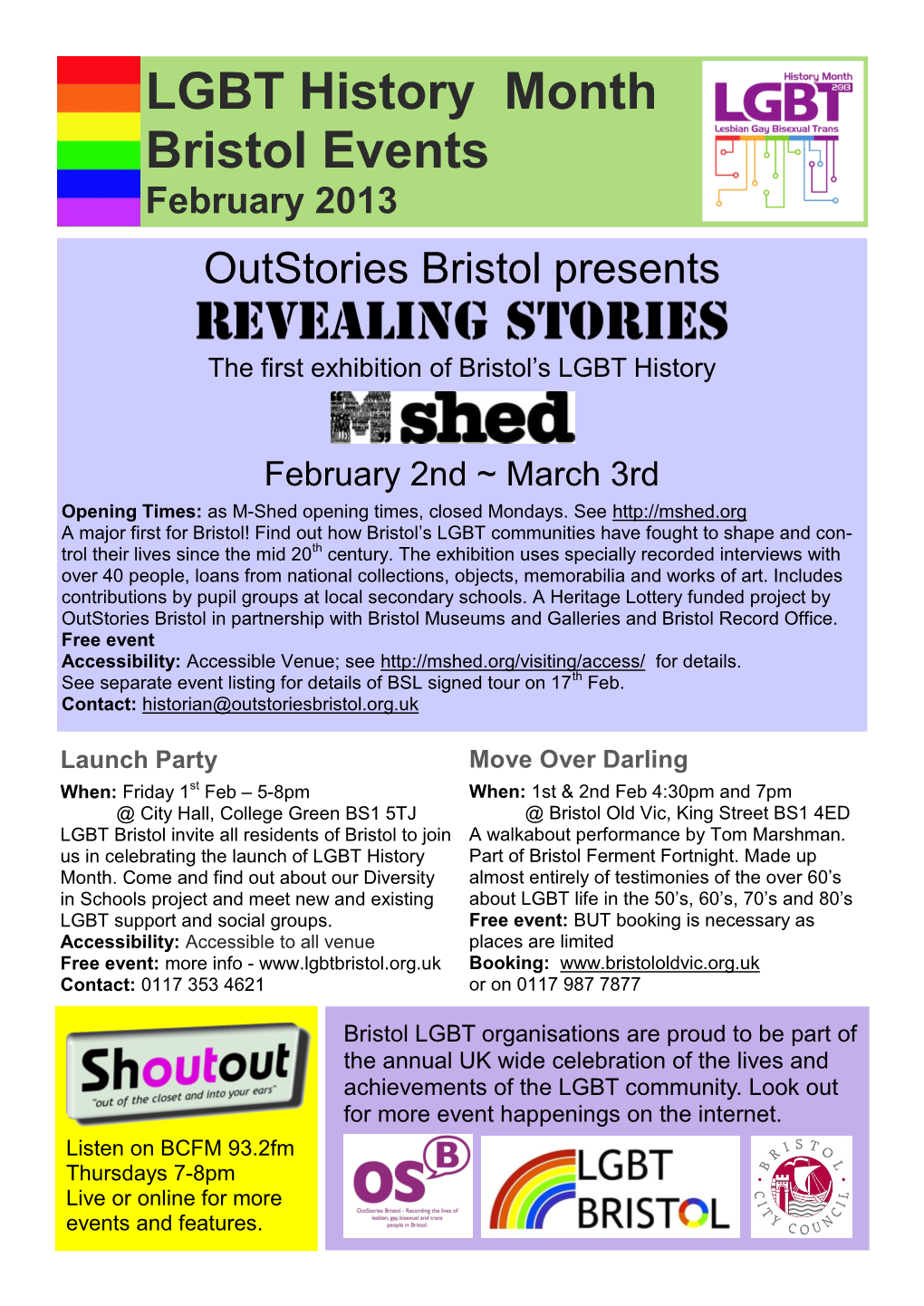 LGBT History Month Bristol Events February 2013 Outstories Bristol Presents