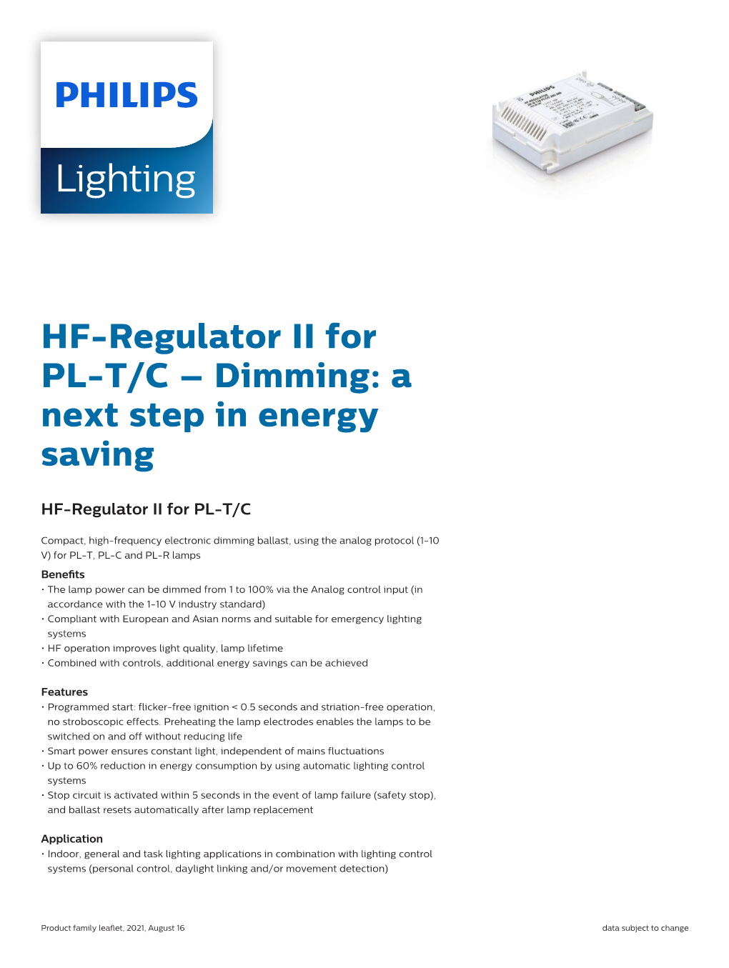 HF-Regulator II for PL-T/C |
