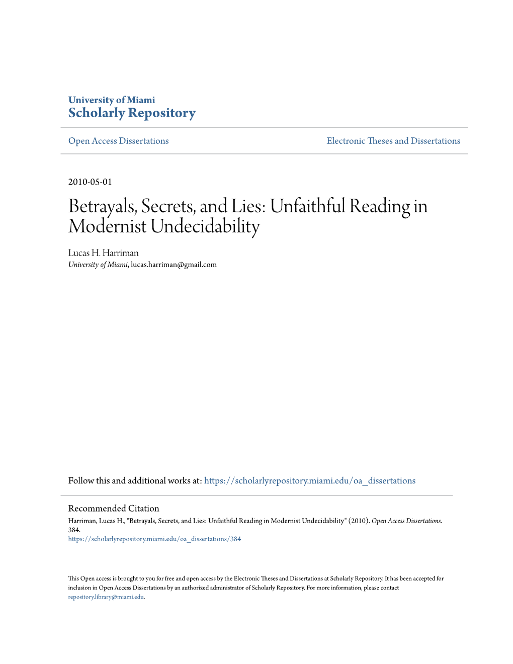 Unfaithful Reading in Modernist Undecidability Lucas H