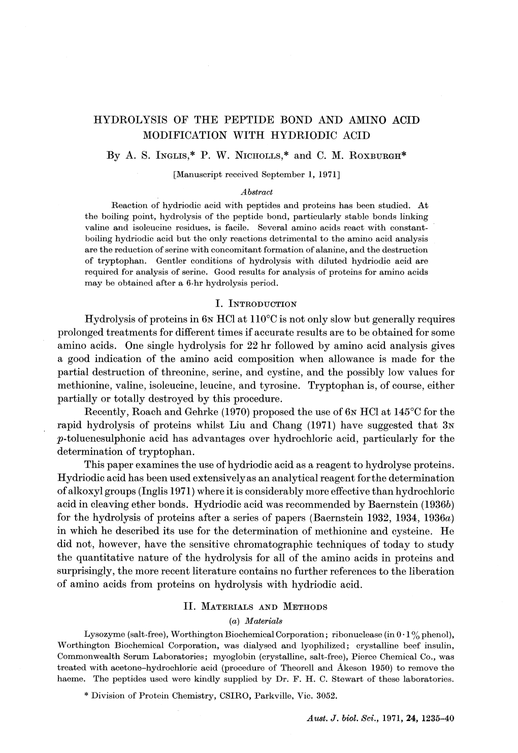 HYDROLYSIS of the PEPTIDE BOND and AMINO ACID MODIFICATION with HYDRIODIC ACID by A