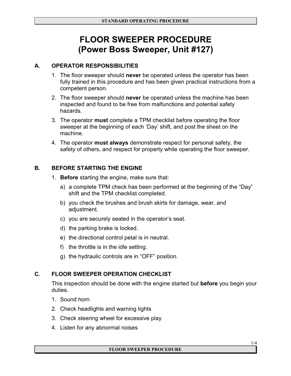 Floor Sweeper Procedure