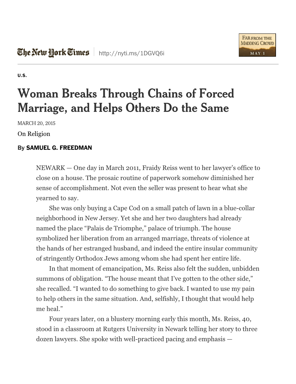 Woman Breaks Through Chains of Forced Marriage, and Helps Others Do the Same ­ Nytimes.Com