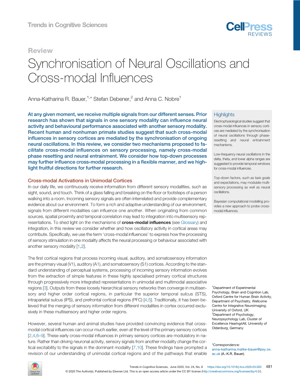 Synchronisation of Neural Oscillations and Cross-Modal Influences