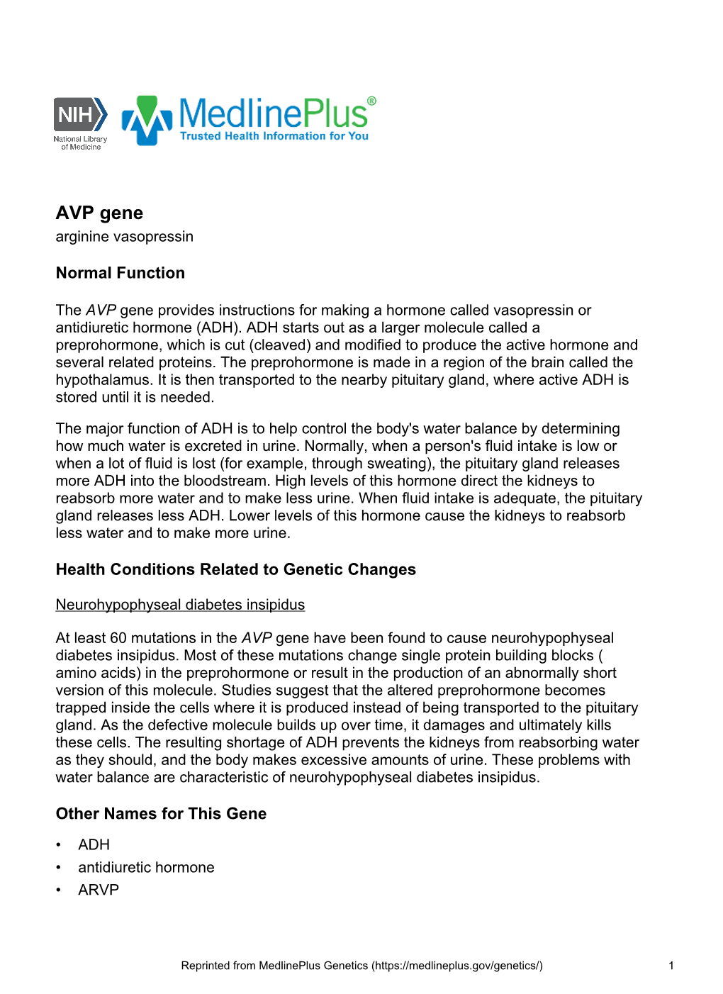 AVP Gene Arginine Vasopressin