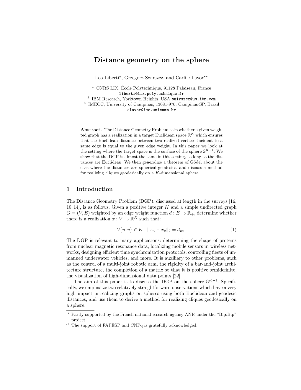 Distance Geometry on the Sphere