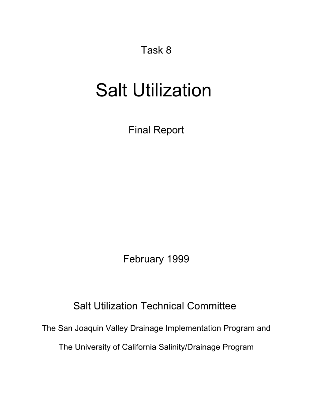 Report for the Salt Utilization Technical s1