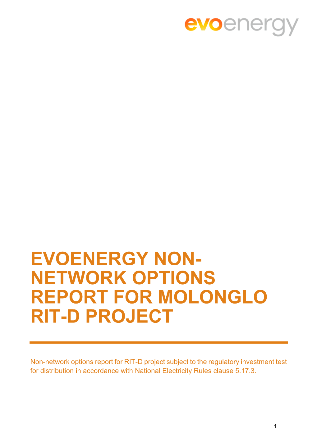 Evoenergy Non- Network Options Report for Molonglo Rit-D Project