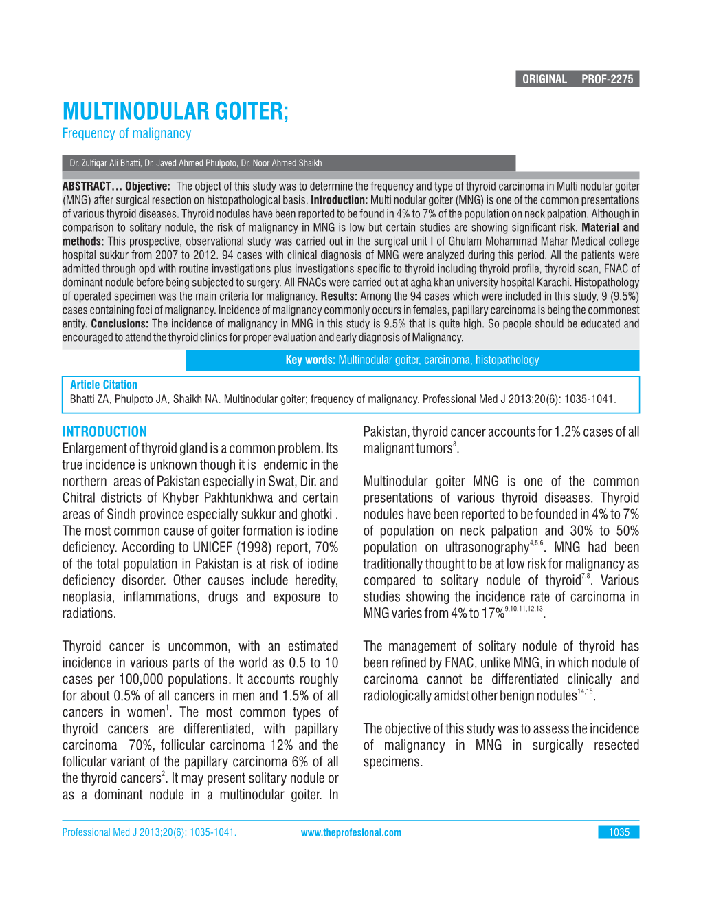 MULTINODULAR GOITER; Frequency of Malignancy