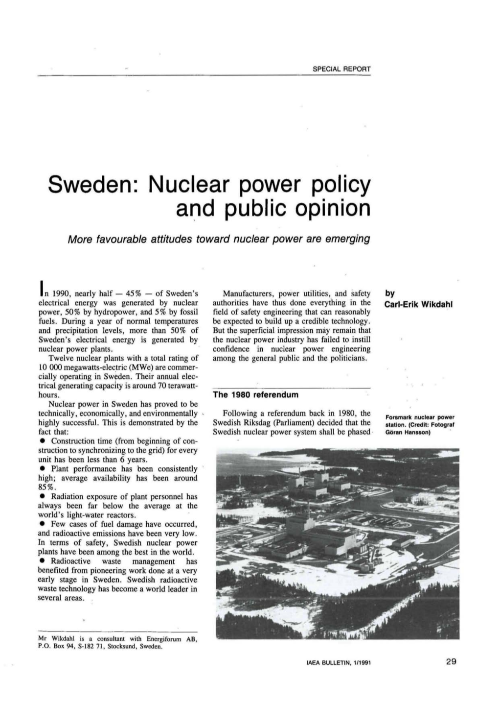 Sweden: Nuclear Power Policy and Public Opinion