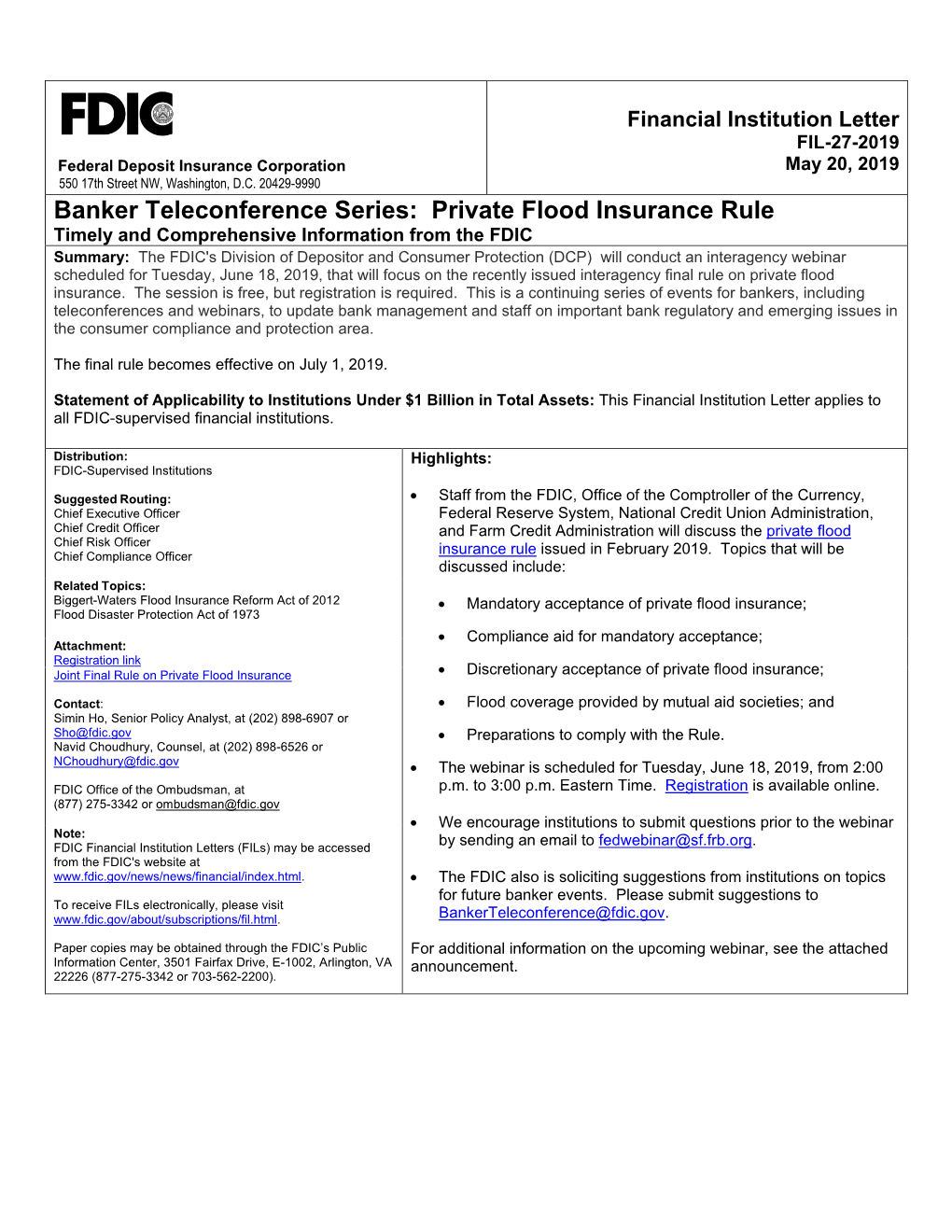 Banker Teleconference Series: Private Flood Insurance Rule