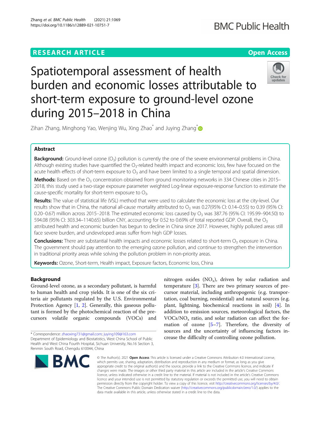 Spatiotemporal Assessment of Health Burden and Economic Losses