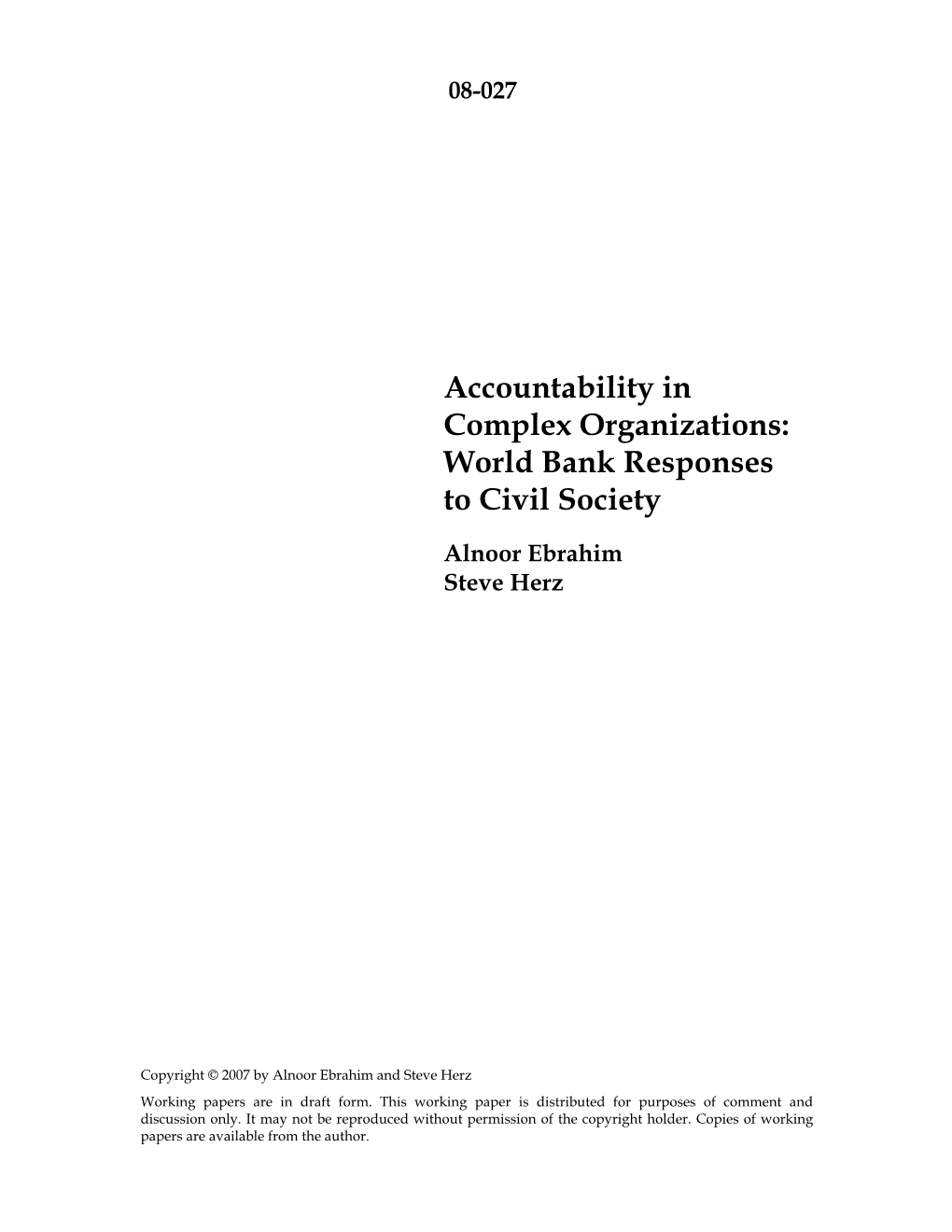 Accountability in Complex Organizations: World Bank Responses to Civil Society