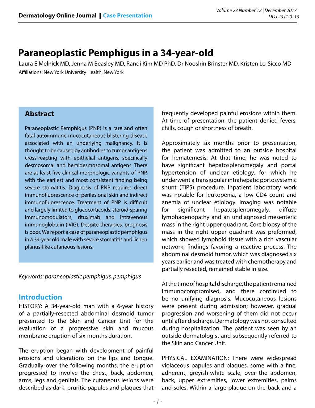 Paraneoplastic Pemphigus in a 34-Year-Old