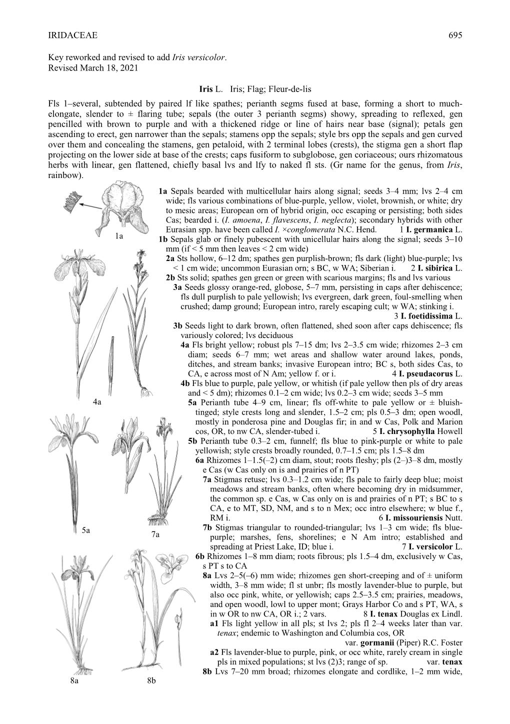 IRIDACEAE 695 Key Reworked and Revised to Add Iris Versicolor