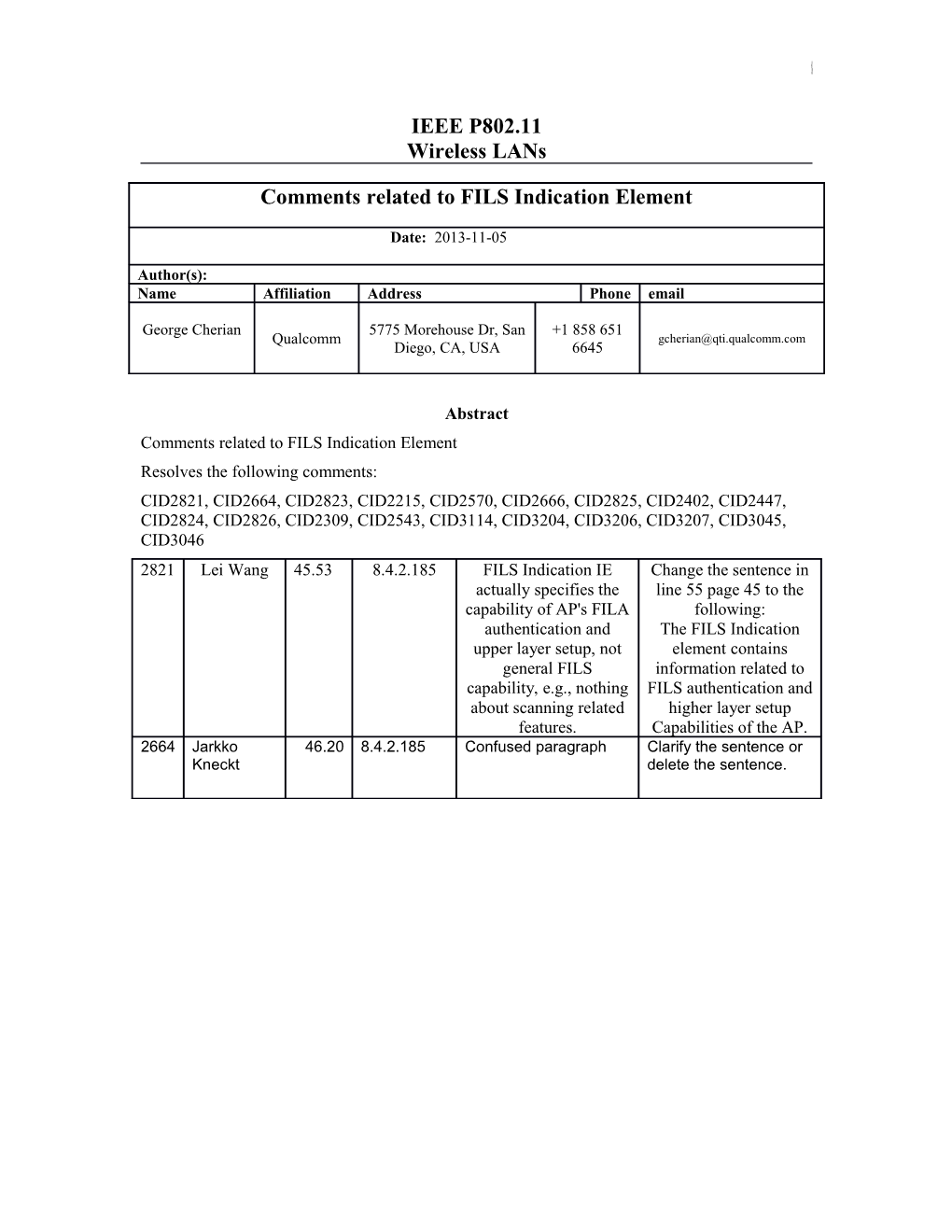 Comments Related to FILS Indication Element