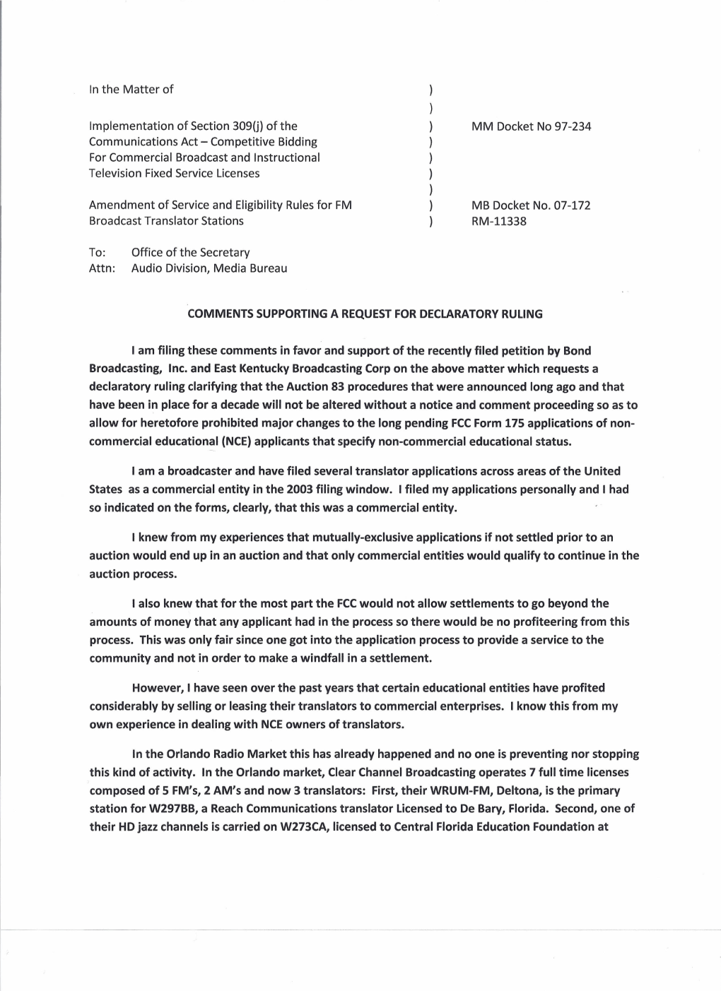 Competitive Bidding for Commercial Broadcast and Instructional Television Fixed Service Licenses