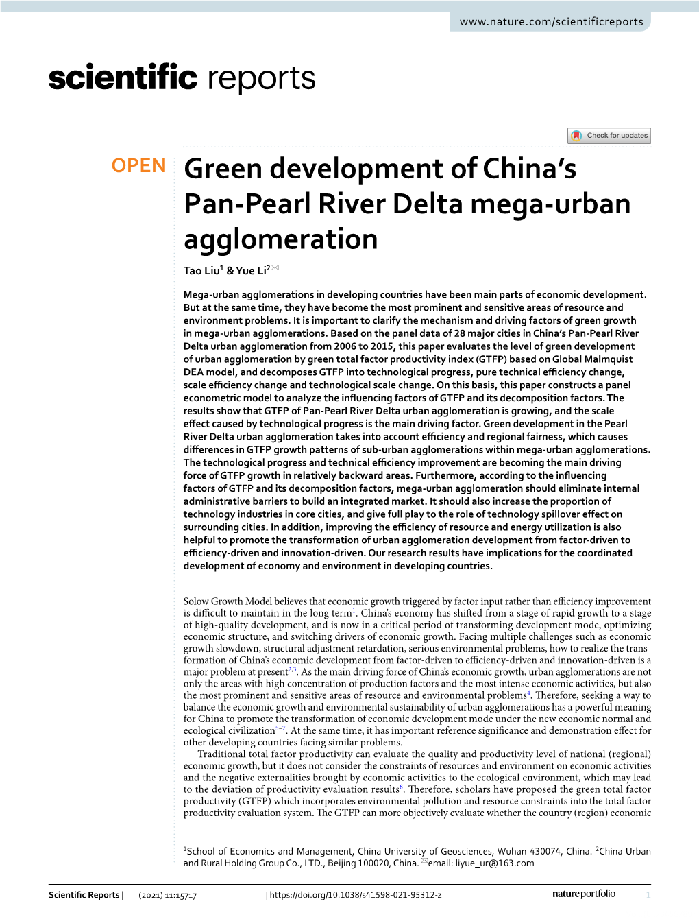 Green Development of China's Pan-Pearl River Delta Mega-Urban